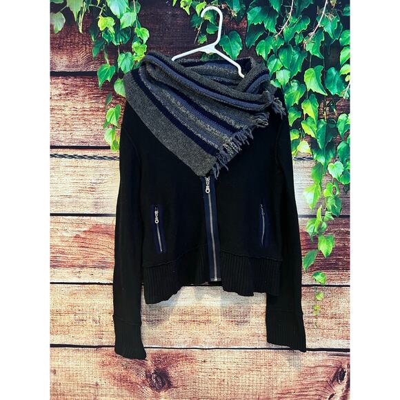 Free People Zip Up Cardigan Sweater Faux Scarf Wrap 100% Wool Women's Medium - Picture 2 of 6